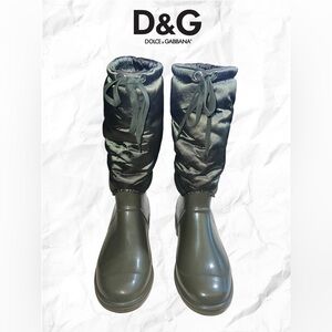 D&G Dolce & Gabbana Khaki Rubber and Nylon Wellington Rain Boots